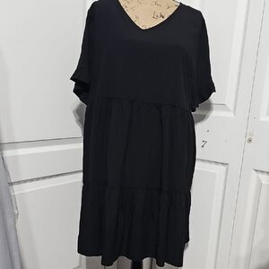 Nwot Oversized Black V-Neck Tiered Dress With Pockets #11